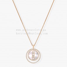Messika White Mother-of-Pearl Lucky Move MM Necklace Rose Gold and White Gold