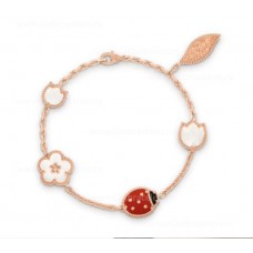 Van Cleef Arpels Lucky Long Bracelet Rose Gold Carnelian and Mother-of-pearl Onyx 5 Motifs