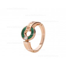 BVLGARI BVLGARI Openwork 18K Rose Gold Ring With Malachite Elements and a Round Brilliant-cut Diamond