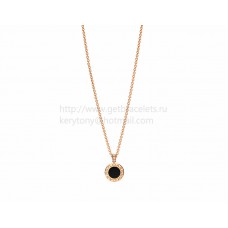 BVLGARI BVLGARI Pendant with Pink Gold Chain with Mother of Pearl and Onyx Pave Diamonds