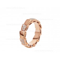 BVLGARI Medium Serpenti Viper Band Ring in 18k Rose Gold with Demi-pave Diamonds