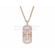 BVLGARI Parentesi Necklace Pink Gold with mother-of-pearl and Pave Diamonds