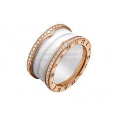 Bvlgari B.zero1 4-Band Ring Rose Gold and White Ceramic with Pave Diamonds Along the Edges