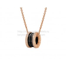 Bvlgari B.zero1 Necklace Pink Gold Black Ceramic with Pave Diamonds Pendant