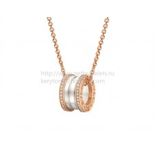 Bvlgari B.zero1 Necklace Pink Gold White Ceramic with Pave Diamonds Pendant