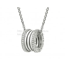 Bvlgari B.zero1 Pendant with Chain in White Gold with Pave Diamonds on the Edges