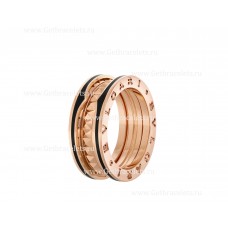 Bvlgari B.zero1 Rock 2-band Ring in 18kt Rose Gold with Studded Spiral and Black Ceramic Inserts on the Edges