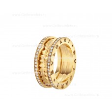 Bvlgari B.zero1 Rock 2-Band Ring in 18kt Yellow Gold with Studded Spiral and Pave Diamonds on the Edges
