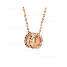 Bvlgari B.zero1 Rock Necklace with 18kt Rose Gold Pendant with Studded Spiral Black Ceramic Inserts on the Edges
