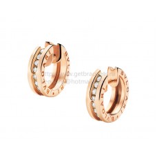 Bvlgari B.zero1 Small Rose Gold and Pave Diamond Hoop Earrings