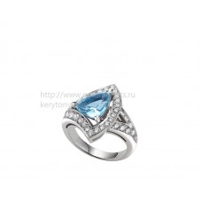 Bvlgari Divas Dream Openwork Ring White Gold with an Aquamarine and Set with Pave Diamonds