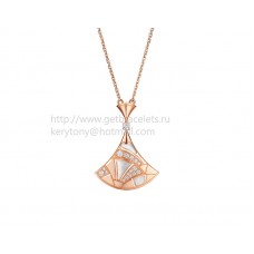Bvlgari Divas Dream Sculpting Fan-Shaped Necklace Rose Gold with Mother of Pearl and Pave Diamonds