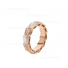 Bvlgari Medium Serpenti Viper 18k Rose Gold Ring with Mother of Pearl Elements and Pave Diamonds
