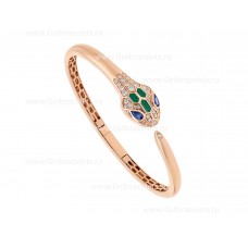 Bvlgari Serpenti 18K Rose Gold Bracelet set with Blue Sapphire Eyes Malachite Elements and Pave Diamonds