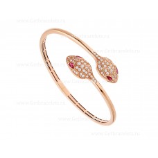 Bvlgari Serpenti 18K Rose Gold Bracelet set with Rubellite Eyes and Pave Diamonds