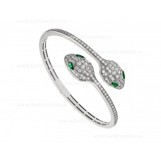 Bvlgari Serpenti 18K White Gold Bracelet set with Emerald Eyes and Pave Diamonds