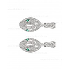 Bvlgari Serpenti 18K White Gold Earrings with Pave Diamonds and Emerald Eyes