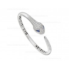 Bvlgari Serpenti Bangle Bracelet 18K White Gold set with Blue Sapphire Eyes and Pave Diamonds