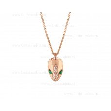 Bvlgari Serpenti Necklace 18K Rose Gold Chain and Pendant with Malachite Eyes and Demi Pave Diamonds