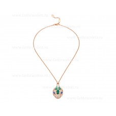 Bvlgari Serpenti Necklace 18K Rose Gold with Blue Sapphire Eyes Malachite Elements and Pave Diamonds on the Pendant