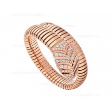 Bvlgari Serpenti Tubogas Single Spiral Bracelet in 18K Rose Gold set with Pave Diamonds on the Head and the Tail