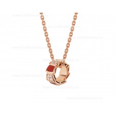 Bvlgari Serpenti Viper 18K Rose Gold Necklace with Carnelian Elements and Pave Diamonds on the Pendant