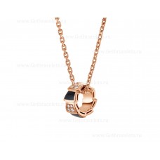Bvlgari Serpenti Viper 18K Rose Gold Necklace with Onyx  Elements and Pave Diamonds on the Pendant