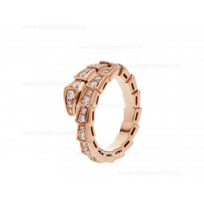 Bvlgari Serpenti Viper 18K Rose Gold Ring With Pave Diamonds