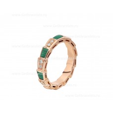 Bvlgari Small Serpenti Viper 18k Rose Gold Ring with Malachite Elements and Pave Diamonds