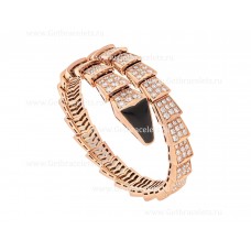 Bvlgari Serpenti Viper One-Coil Bracelet in 18K Rose Gold set with Full Pave Diamonds and an Onyx Element on the Head