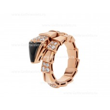 Bvlgari Serpenti Viper One-Coil Ring in 18K Rose Gold with Black Onyx Elements and Demi Pave Diamonds