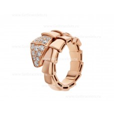 Bvlgari Serpenti Viper One-Coil Ring in 18K Rose Gold with Pave Diamonds