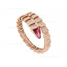 Bvlgari Serpenti Viper One-coil Bracelet in 18K Rose Gold With Full Pave Diamonds and a Rubellite on the Head