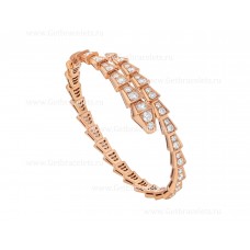 Bvlgari Serpenti Viper One-coil Thin Bracelet in 18K Rose Gold and Full Pave Diamonds