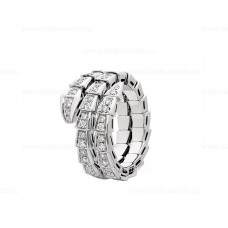 Bvlgari Serpenti Viper Two-coil 18K White Gold Ring set with Pave Diamonds