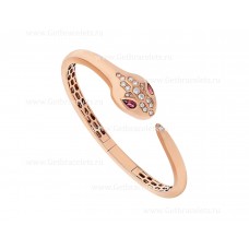 Bvlgari Serpenti bracelet 18K Rose Gold set with Rubellite Eyes and Demi-Pave Diamonds on the Head and the Tail