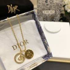 Christian Dior Initial CD Logo Paved Diamonds Circle White MOP Star Double Pendants Yellow Gold Necklace