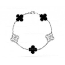 Van Cleef Arpels Alhambra Bracelet 5 motifs With Diamonds and Onyx