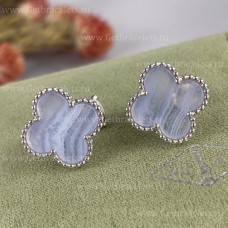 Van Cleef Arpels Alhambra Earrings White Gold Chalcedony