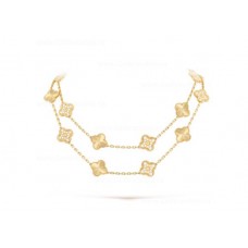 Van Cleef Arpels Alhambra Long Necklace 20 Motifs Yellow Gold Diamonds