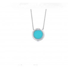 Tiffany T Silver Diamonds Turquoise Circle Pendant Necklace HK