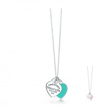 Tiffany Blue Silver Mini Double Heart Tag Pendant Necklace Women Jewellery