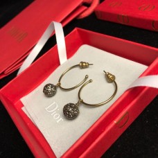 Dior Tresor De Tribales Pave Diamonds Balls Pendants Females Brass CD-Bee Hoop Earrings