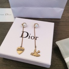 Dior JAdior Brass White Detail Asymmetric Swallow Heart Pendants Long Tassel Earrings