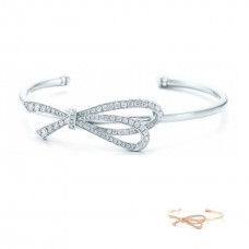 Tiffany Bow Cuff White Gold Plated Diamonds Bowknot Sterling Silver Bangle