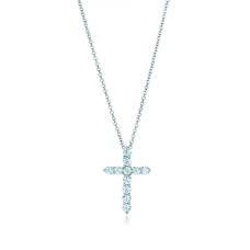 Tiffany Cross Pendant With Diamonds Sterling Silver Chain Necklace Party Jewelry Women