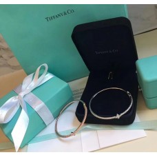 Tiffany Fleur de Lis Liliaceous Decoration Female Diamonds Bangle Silver/ Rose Gold