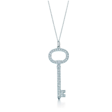 Tiffany Keys Oval Key Pendant Chain Necklace Diamonds Sterling Silve
