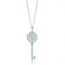 Tiffany Keys Rose Key Pendant Necklace Diamonds Sterling Silver LA Sale