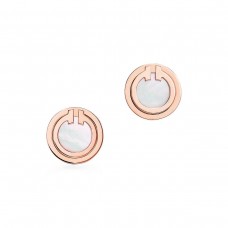 Tiffany Tiffany T White Mother Of Pearl 18K Rose Gold Circle Earrings Button Stud Earrings